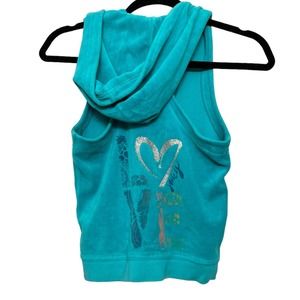 Vintage Y2K Juicy Couture Terrycloth Teal Sleeveless Zip-up Vest Hoodie Jacket 8
